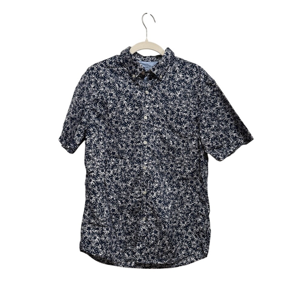 Banana Republic Men's m Slim-fit Luxe Poplin Shirt Navy white Fourth of July EUC